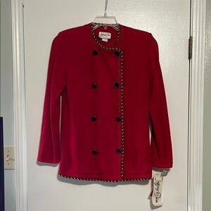 Red and Black Double-Breasted Blazer with Notched Lapel